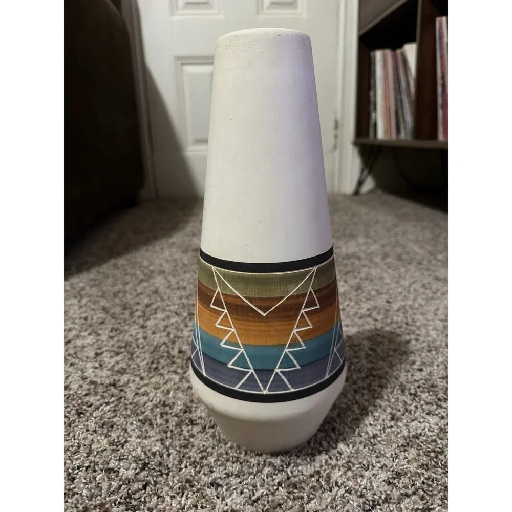 Vintage Sioux Pottery Janis Hand Painted Native American Vase w/ Brochure